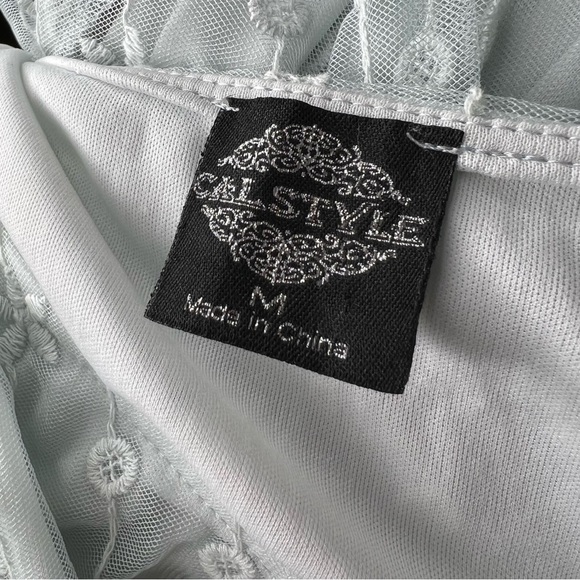 Calstyle Blue Boho Floral Embroidered Sheer Mesh Bell Sleeve Dress Sz M - Picture 8 of 10